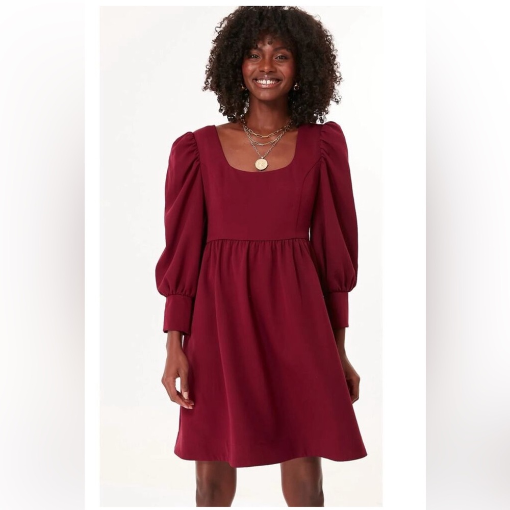 Pomander Place Merlot Andie Mini Dress Puff Long Sleeve Women's M